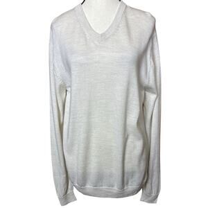 Turnberry Sz M 100% Extra Fine Merino Wool LS V Neck Ivory Oatmeal Sweater